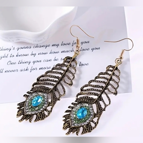 boutique Jewelry - New! 2 For 25$ NEW! Elegant Gold and Blue Feather Earrings
